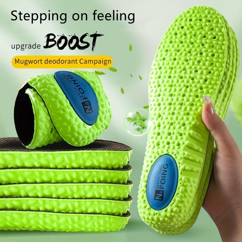 

1pair Ports Shock Absorption Insole Green Pu Memory Foam Breathable Arch Support Shoes Pad Men Feet Care Pad