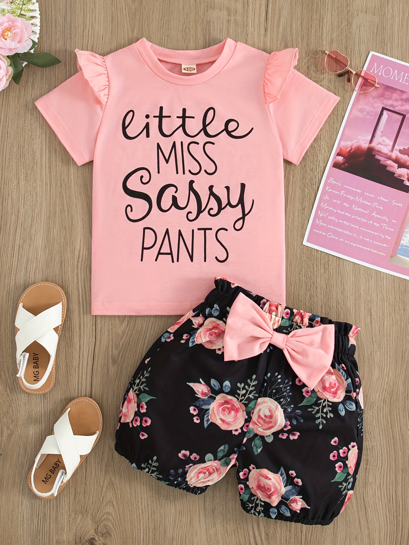  Girls Top Kids Short Sleeves Baby Pink Sassy Print