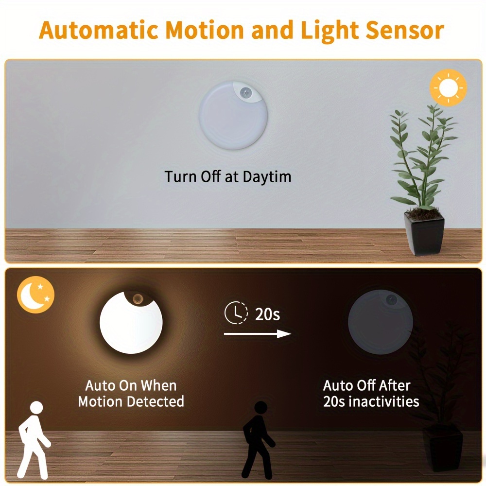 1 Pieza Luz Led Blanca Cálida Sensor Movimiento Inteligente - Temu