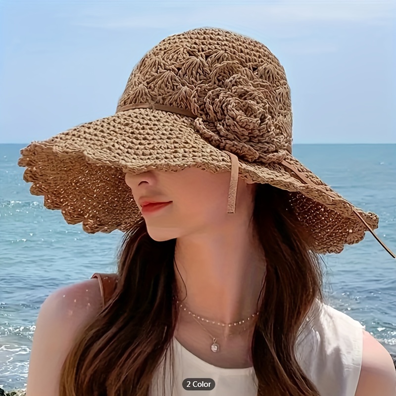 Sombrero de playa plegable de ala ancha para mujer, sombrero de playa de  verano