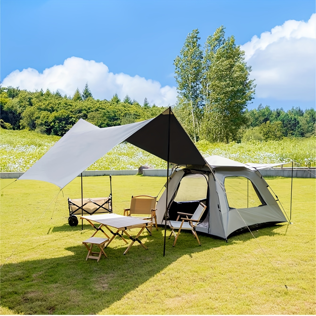 Camping-Außenzelt-Sonnenschutz Und UV-Schutz, Campingzubehör Mit  Camping-Zelttuch, Stangen, Bodennägeln - Temu Germany