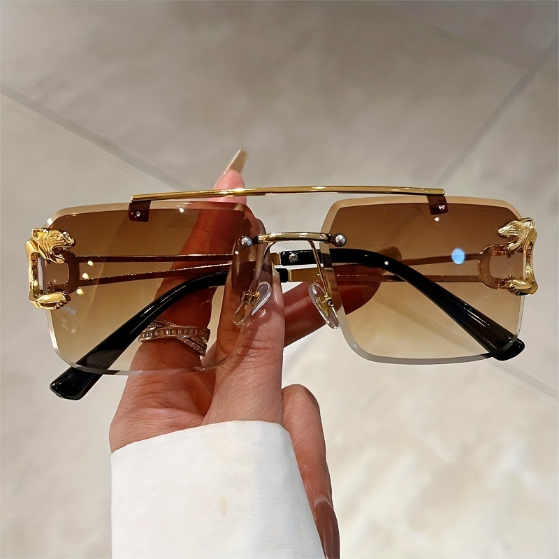 Top Bar Rimless Sunglasses For Women Men Gradient Lens Metal