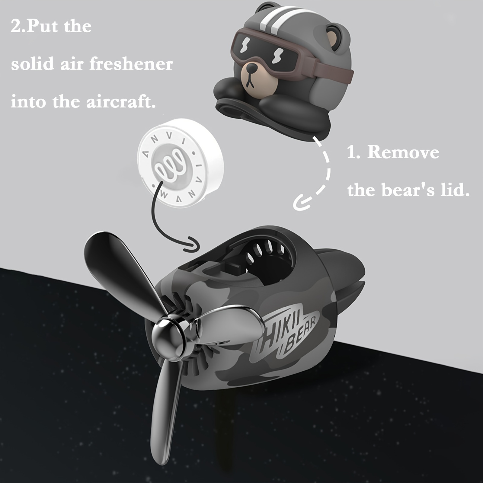 1 Stück Propeller Rotierender Süßer Pilot Bär Design Auto-Lufterfrischer,  Cartoon-Auto-Aroma-Diffusor-Clip, Auto-Luftauslass-Dekorationsclip