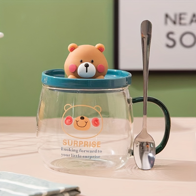 Bear Tumbler With Lid, High Temperature Resistant High-value Transparent Glass  Water Cup, Household Straw Glass Cup - Temu