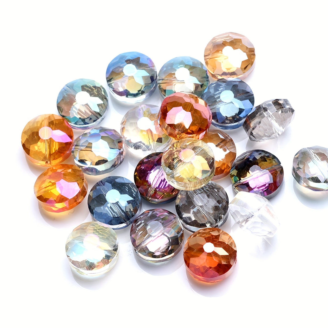 

10pcs 14mm Bird's Nest Crystal Glass Electroplated Iridescent Color Flat Round Cut Surface Beads For Jewelry Making Diy Earrings Bracelets Necklaces Accessories