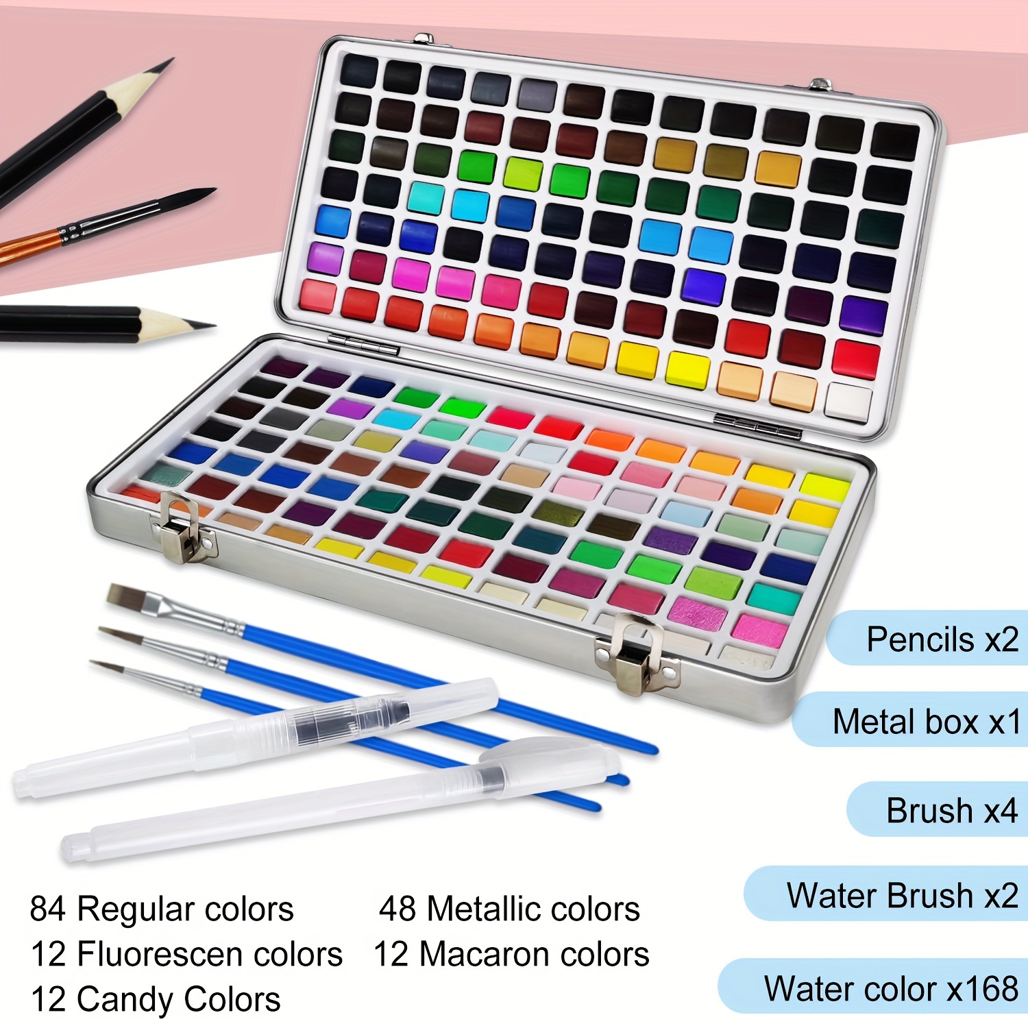 180 Pcs/set Colors Solid Watercolor Paint Set Portable Metal Box