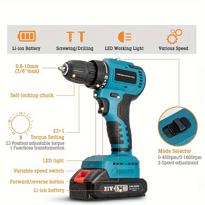 Cordless 21v Electric Drill Rechargeable Electric Drill - Temu