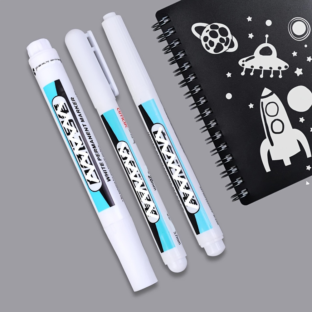 JIKUN 2pcs Oily White Marker Pen Graffiti Pens Waterproof Permanent Gel  Pencil Tire Painting Notebook Felt Tip Pen