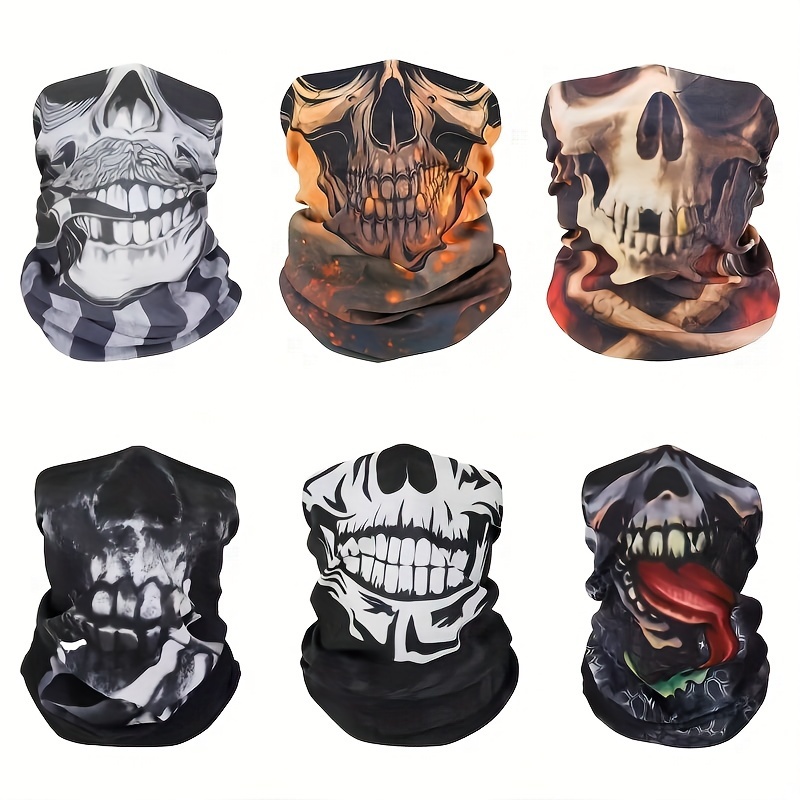 

6pcs Halloween Face Mask For Cold Weather, Neck Gaiter Shield Scarf Elastic Balaclava Headbands For Motorcycle Cycling Riding Skiing Party