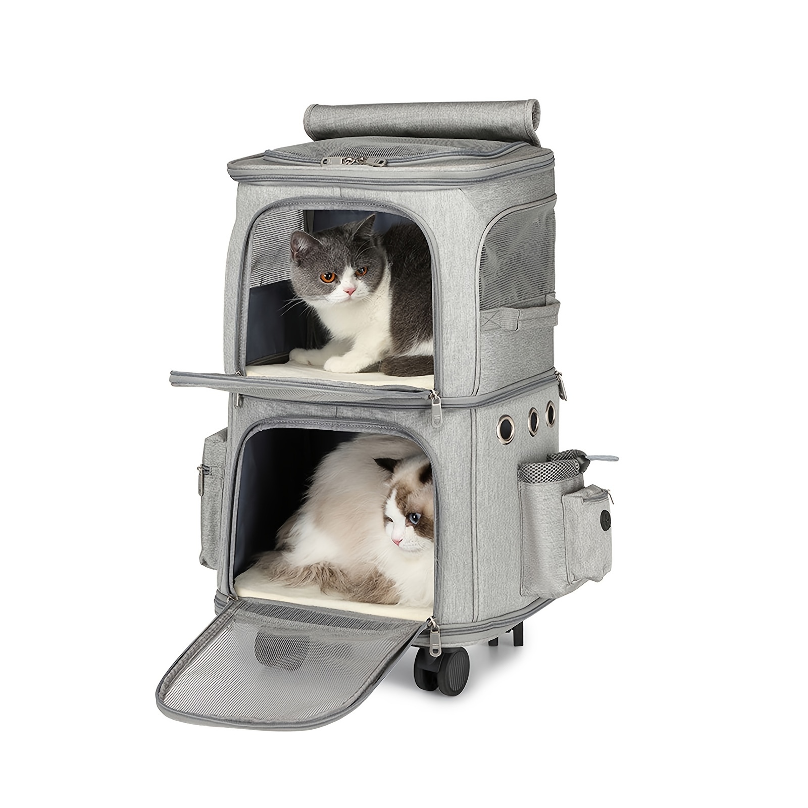 Rolling Cat Carrier with Wheels for 2 Cats, Double-Compartment Foldable Pet  Carrier with Wheels for 2 Small Cats and Dogs, Pet Cat Travel Carrier for