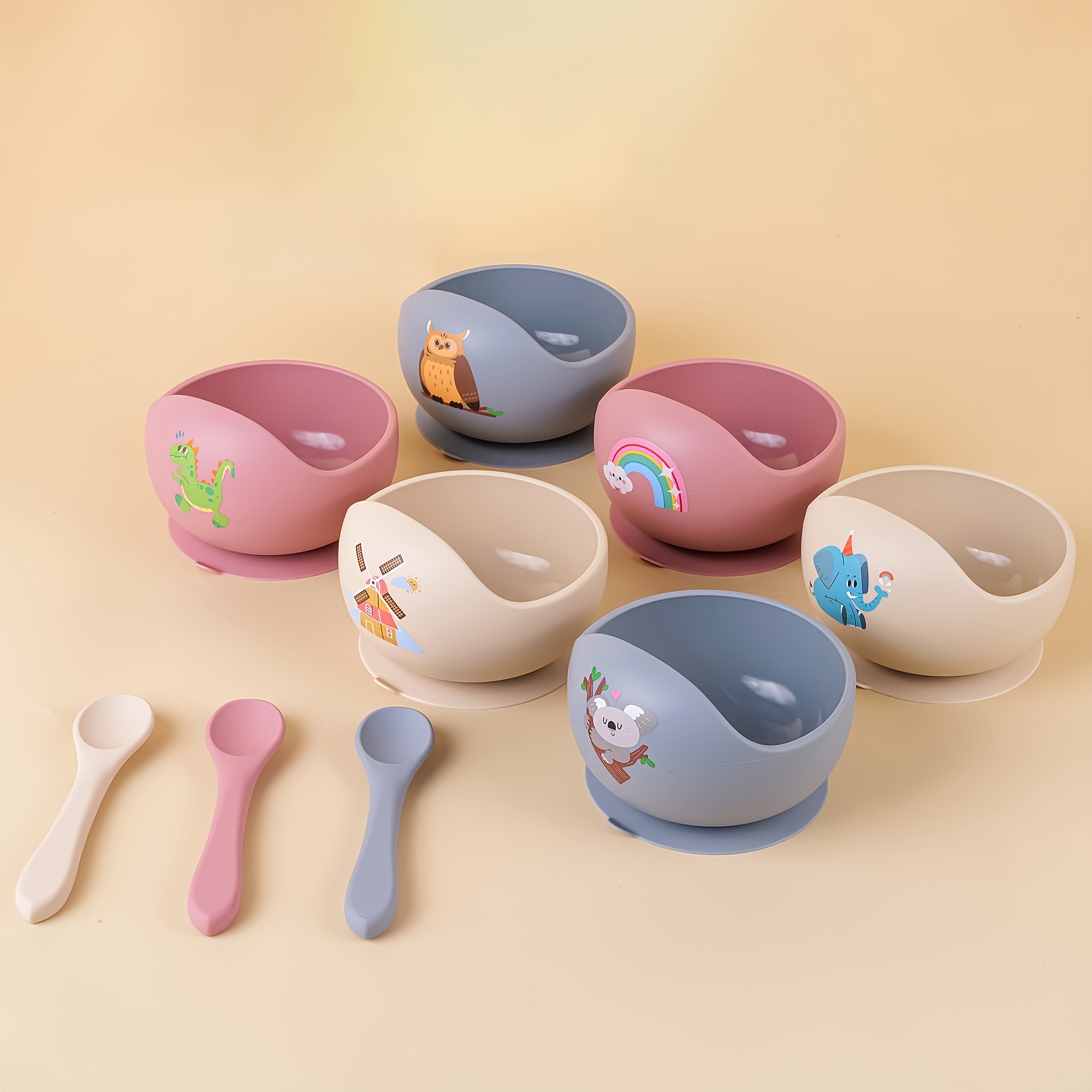 tyry hu customized name   customized   with suction 2pcs silicone bowl and spoon set bpa free self feeding utensils details 3