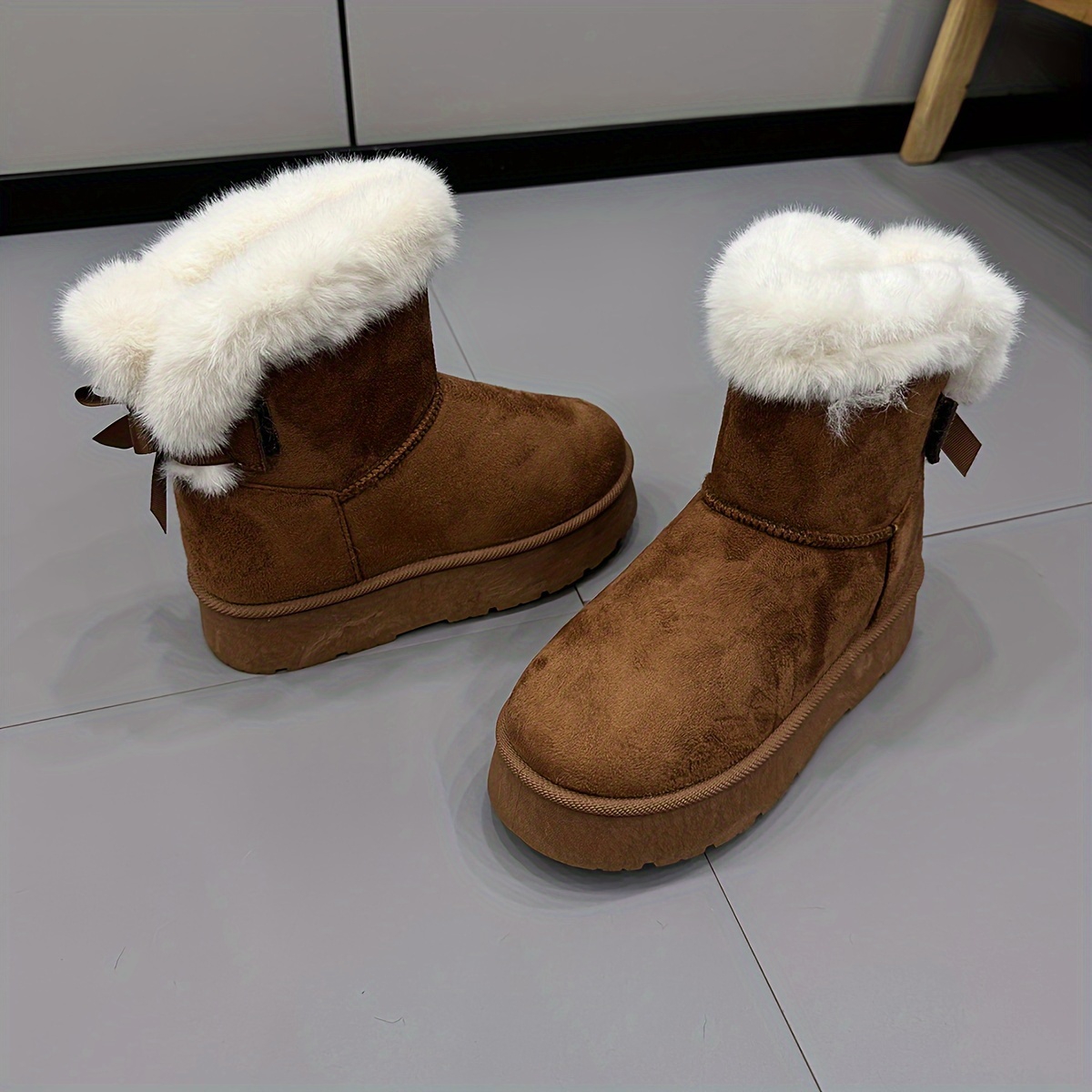 

Women's Bowknot Decor Snow Boots, Casual Plush Lined Short Boots, Comfortable Winter Ankle Boots