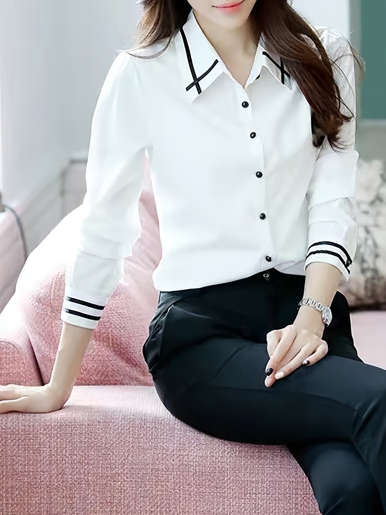 womens white shirt with black trim