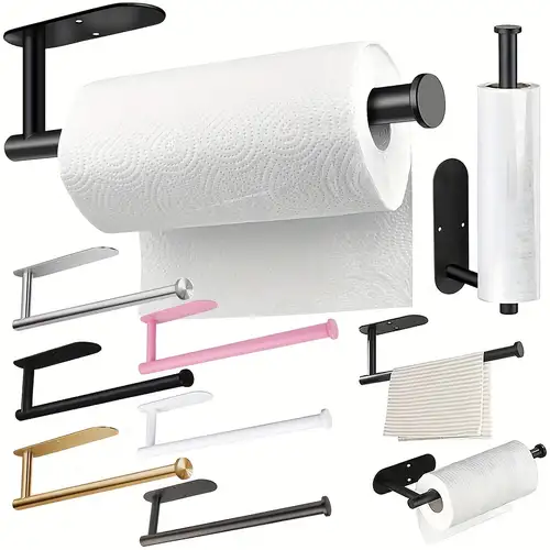 1pc Black Self-adhesive Paper Towel Holder, Wall-mounted Storage Rack For  Kitchen/bathroom