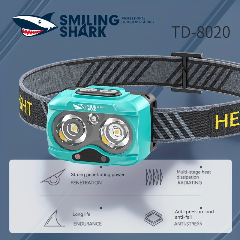  Smiling Shark LED Headlamp, 230°Wide Angle 3*Multi