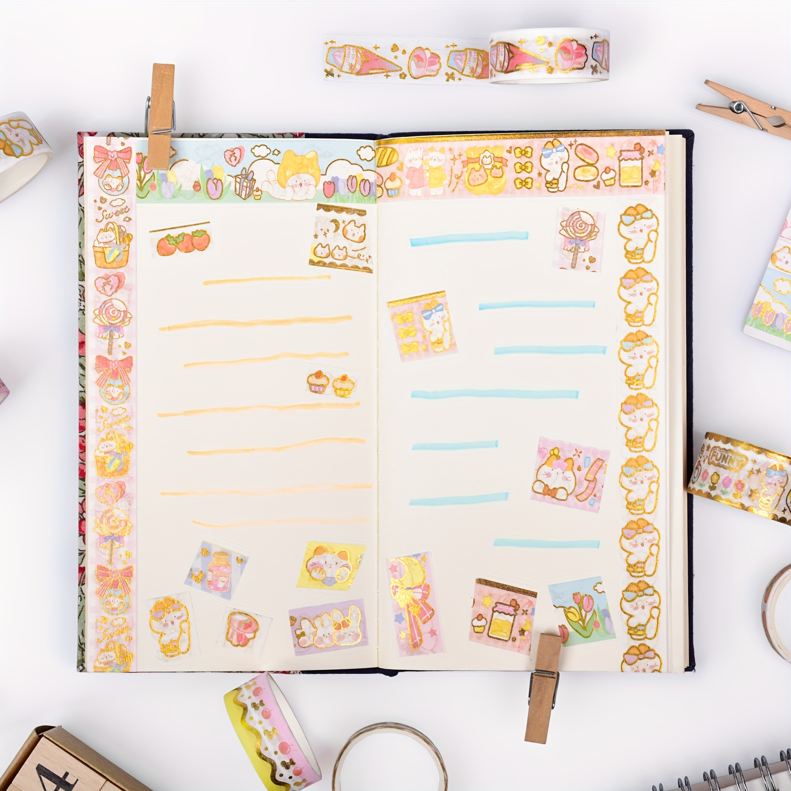 WAPETASHI Cute Washi Tape Set - 24 Rolls Kawaii Animals Gold Foil  Decorative Masking Tape for Journaling, Scrapbooking, Kids DIY Crafts, Gift  Wrapping, Aesthetic Supplies, Planners, Bullet Journal