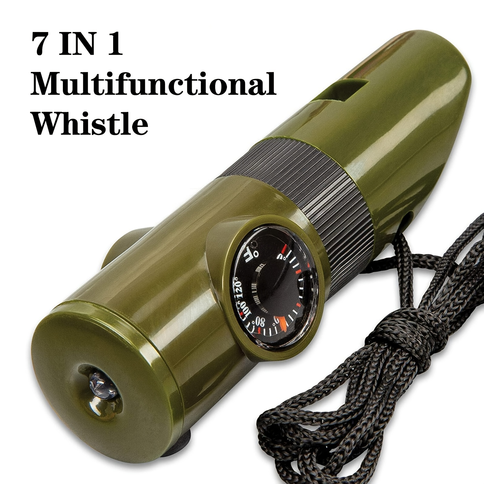 ABS 7 In 1 Survival Whistle with LED Light, Magnifying Glass & More
