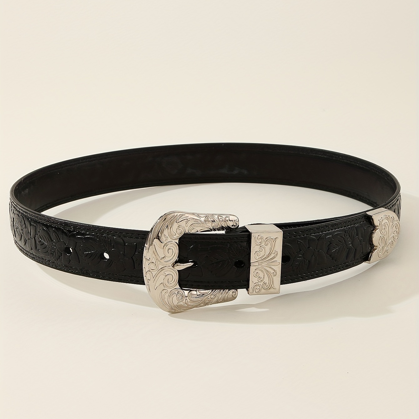 Gucci black embossed leather belt with silver monogram buckle, how