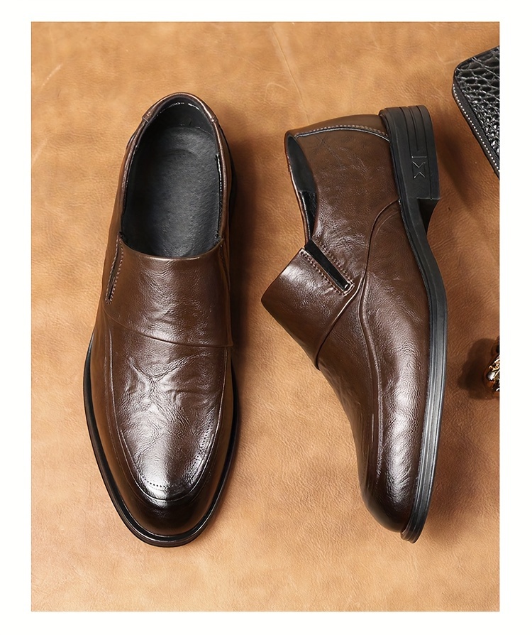 zapatos de vestir de cuero sintético auténtico para hombre, zapatos formales de  , zapatos casuales para caminar, zapatos sin cordones para hombre. Detalles del producto 11