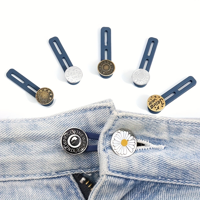 5pcs Men's Extension Button, Stretchable Detachable Button For Jeans,  Adjustable Waist Button, Random Style