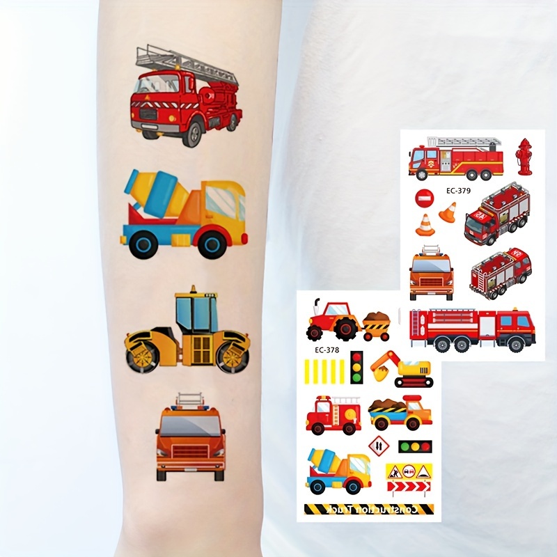 8 hojas de tatuajes de coche para niños, suministros de fiesta de autos de  carrera, regalos de fiesta de camión para niños y niñas, camión, automóvil