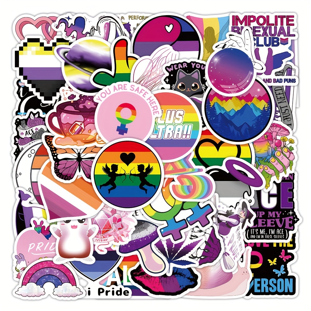Meplum Gay Pride Stickers, 200 Pcs Rainbow Stickers for Lgbtq, Sticker Packs in Bisexual Stuff, Colorful Water Bottle Decal Stickers, Vsco Gay