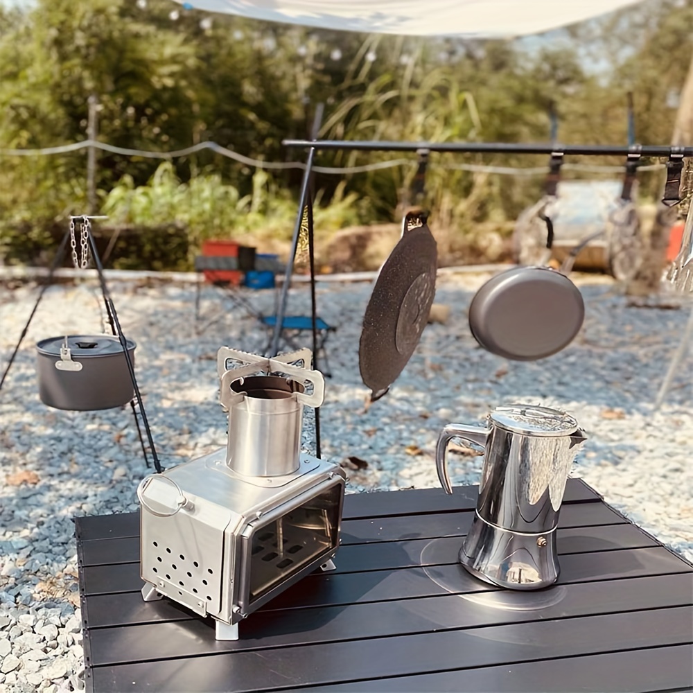 1pc 多機能ポータブルステンレス鋼薪ストーブ、屋外ピクニックやキャンプ用の軽量キャンプ調理器具