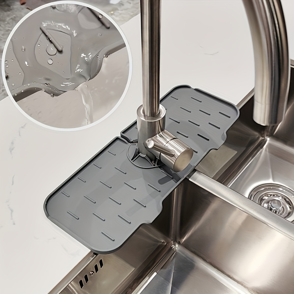 Kitchen Sink Splash Guard, EEEkit 24inch Silicone Faucet Handle Drip  Catcher Tray Mat, Dish Soap Dispenser Sponge Holder, Sink Accessories for  Kitchen