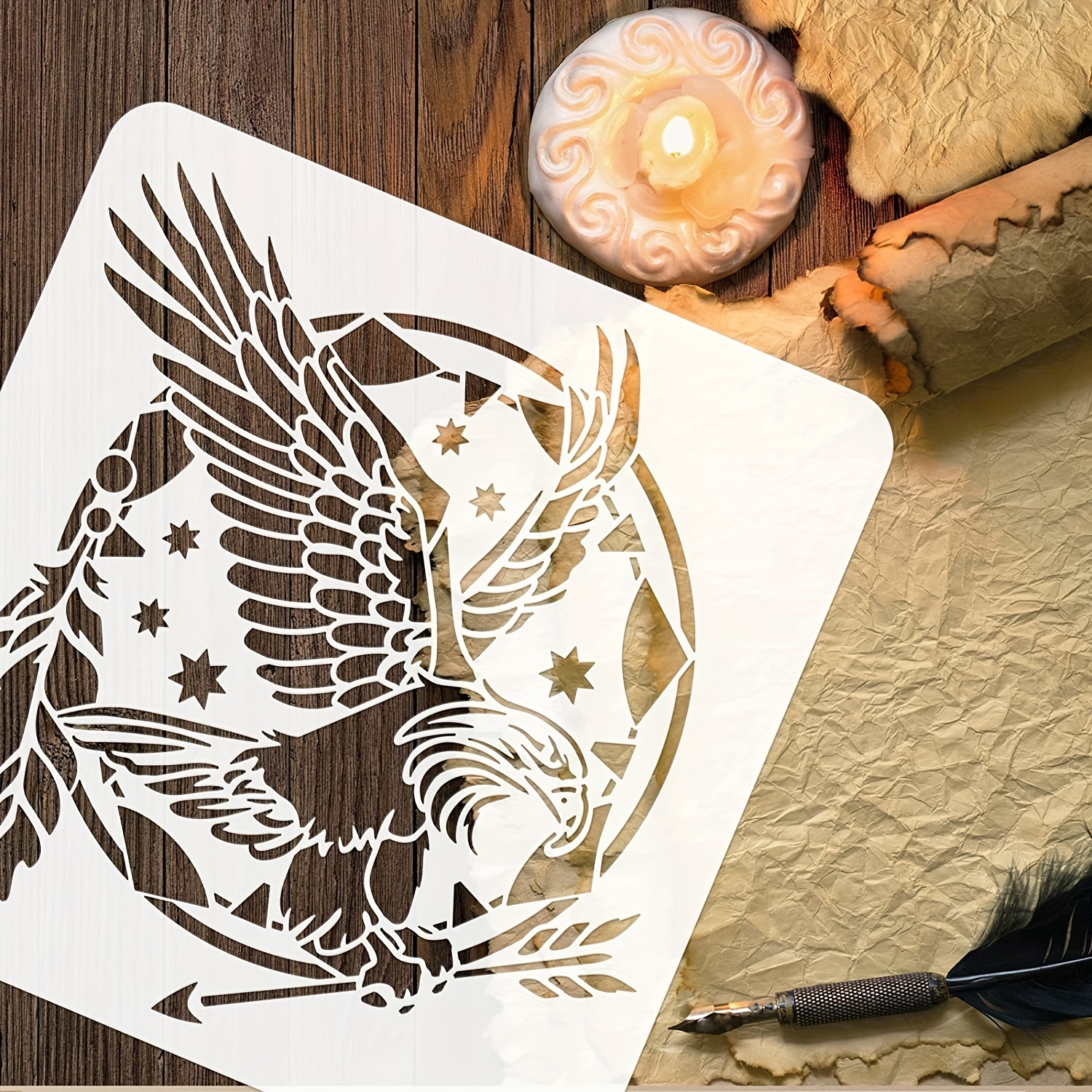 Eagle Stencil Decoration Template Plastic Eagle Drawing Painting Stencils  Square Reusable Stencils for Create DIY Eagle Crafts and Decor 