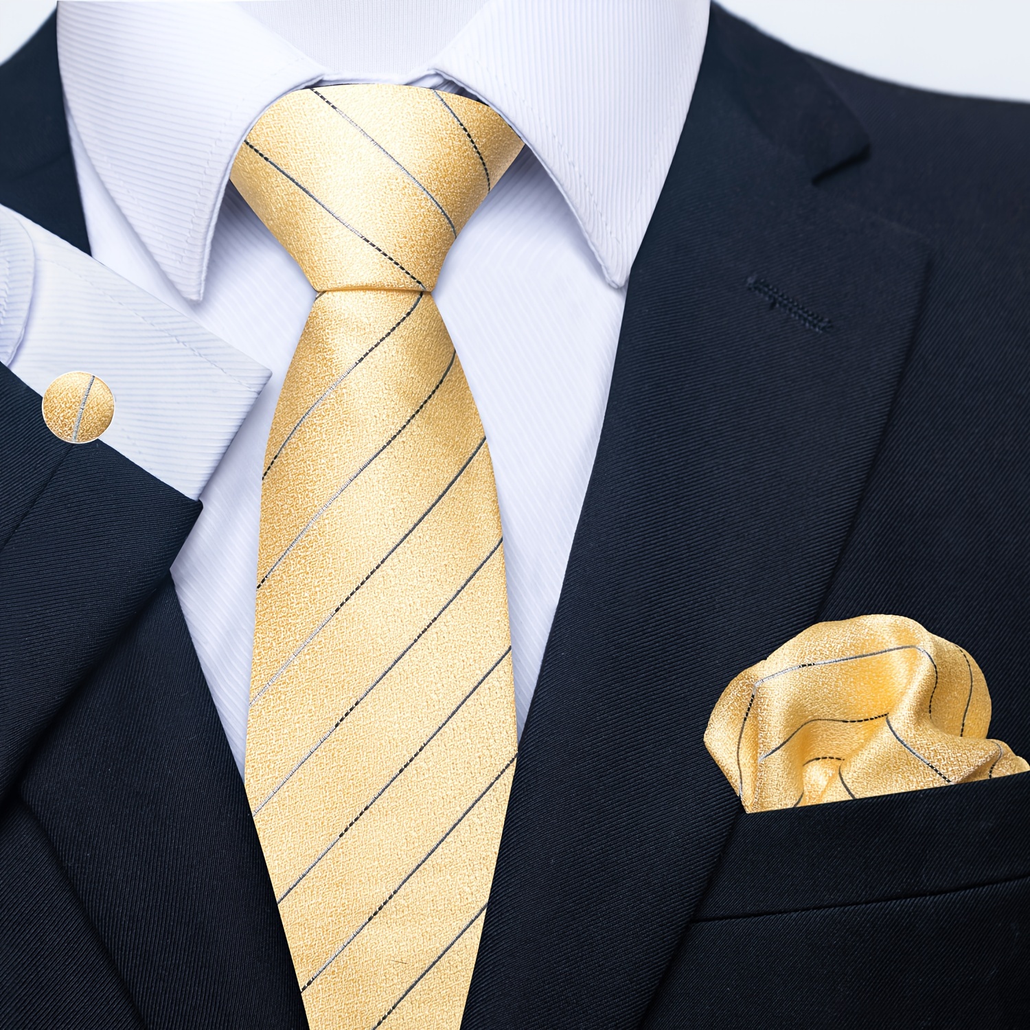 TEMU 4 ชิ้น/เซ็ตผู้ชาย Tie ผ้าเช็ดหน้าและ Cufflinks, ผู้ชายแฟชั่น Tie Pocket Square ผ้าเช็ดหน้าและประณีต Cufflinks ชุดสำหรับงานแต่งงานธุรกิจ