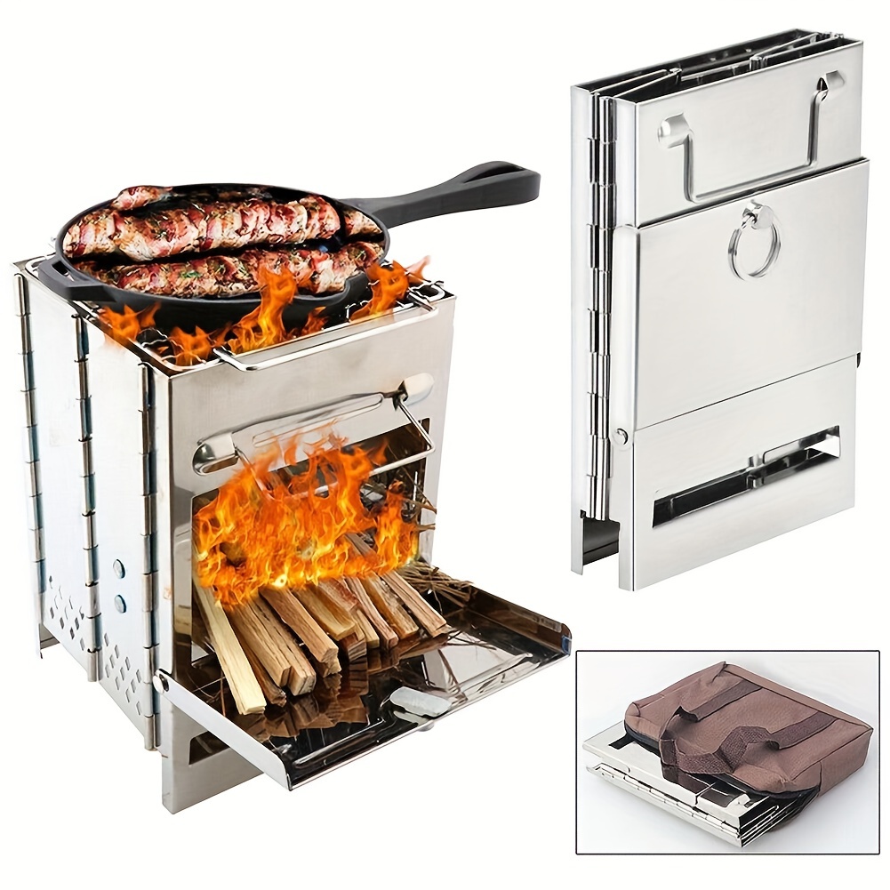 prenosna zložljiva peč na drva za kuhanje na prostem, robusten lahek štedilnik na drva iz nerjavečega jekla z žarom za nahrbtnik bbq piknik sports & outdoors