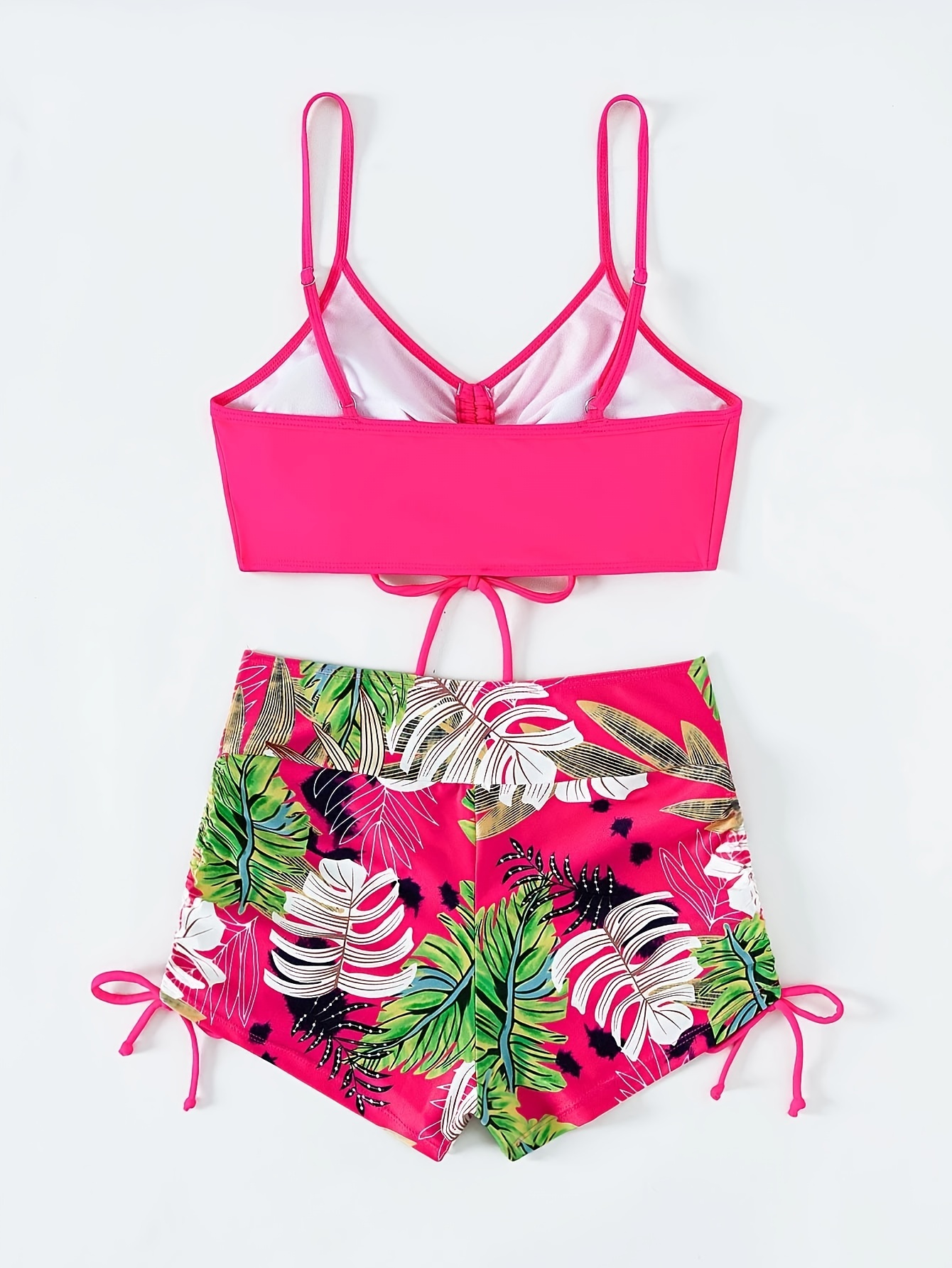 Tropical Leaf Print V Neck High Waist Bikini Sets Drawstring - Temu Canada
