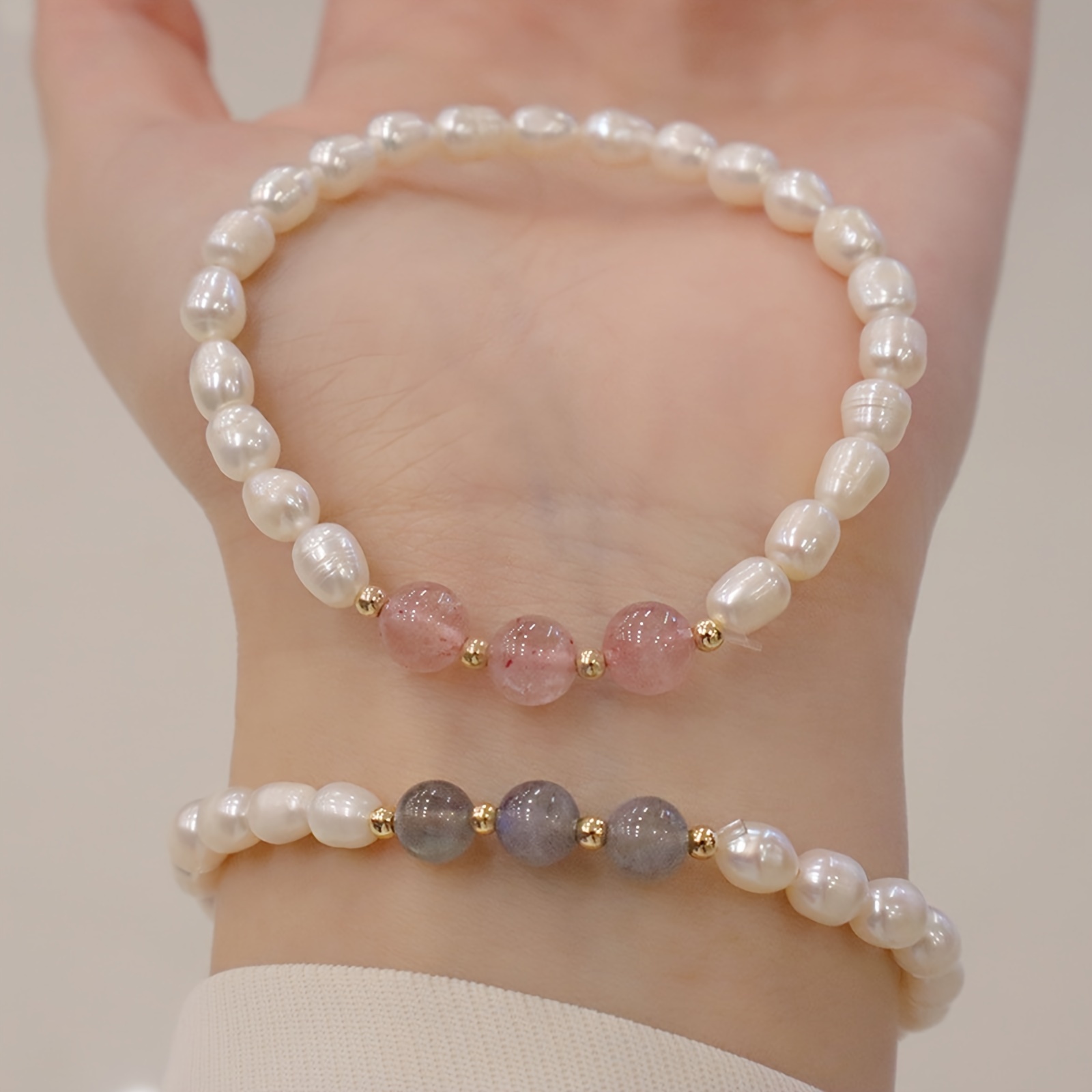 

1pc Natural Freshwater Pearl Unisex Bracelet, Natural Stone Fashion Simple Crystal Bracelet