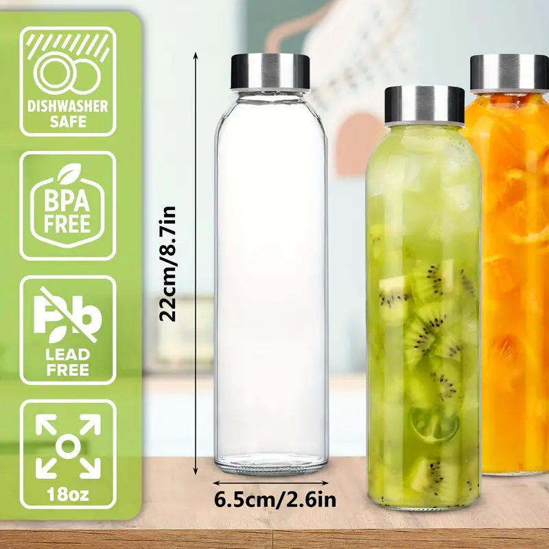 24pcs 12oz Glass Juice Bottles, Reusable Glass Bottles with Caps and Straws