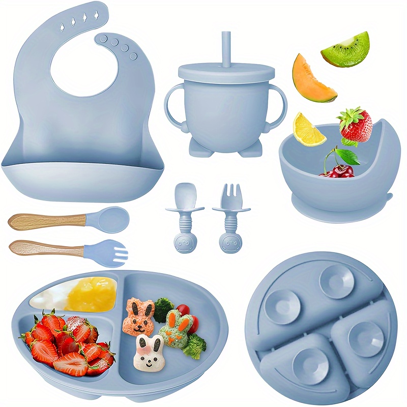 Navik | Set piatti bambini in silicone | piatto svezzamento con ventosa per  bambini | set pappa svezzamento | blu artico e verde