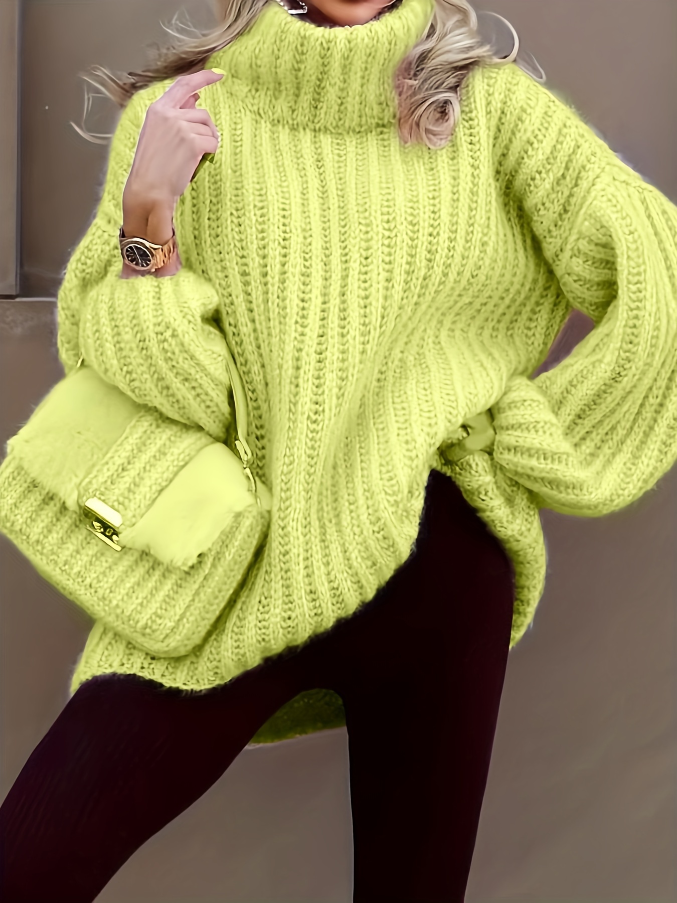 Women's Solid Rib Knit Neck Sweater (Color : Lime Green, Size : X-Large) :  : Clothing, Shoes & Accessories