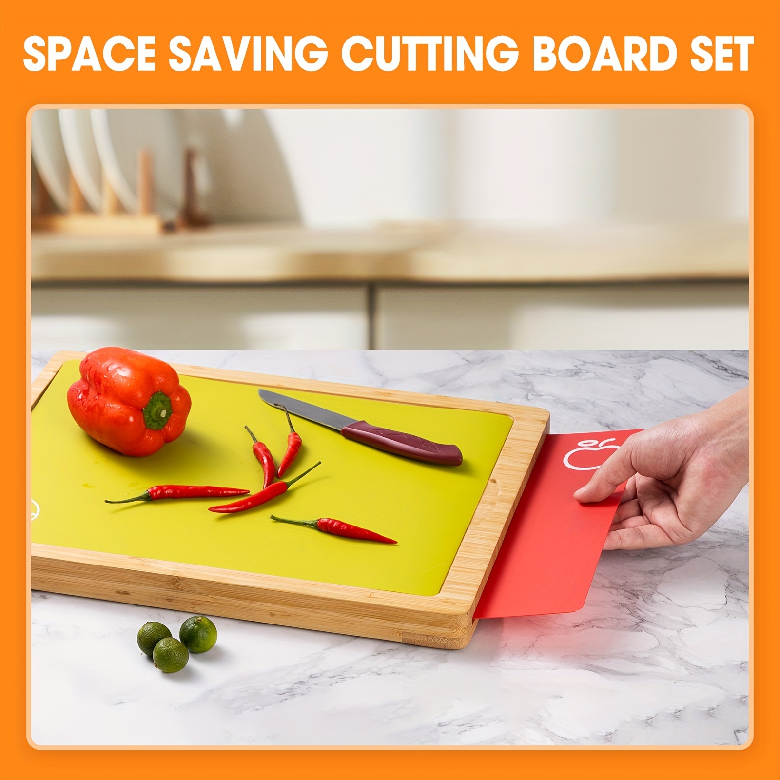 Bamboo Cutting Board Set of 4 Wooden Chopping Board Set With Holder Cutting  Bboards For Kitchen With Labeled Icons Cutting Board With Juice Groove