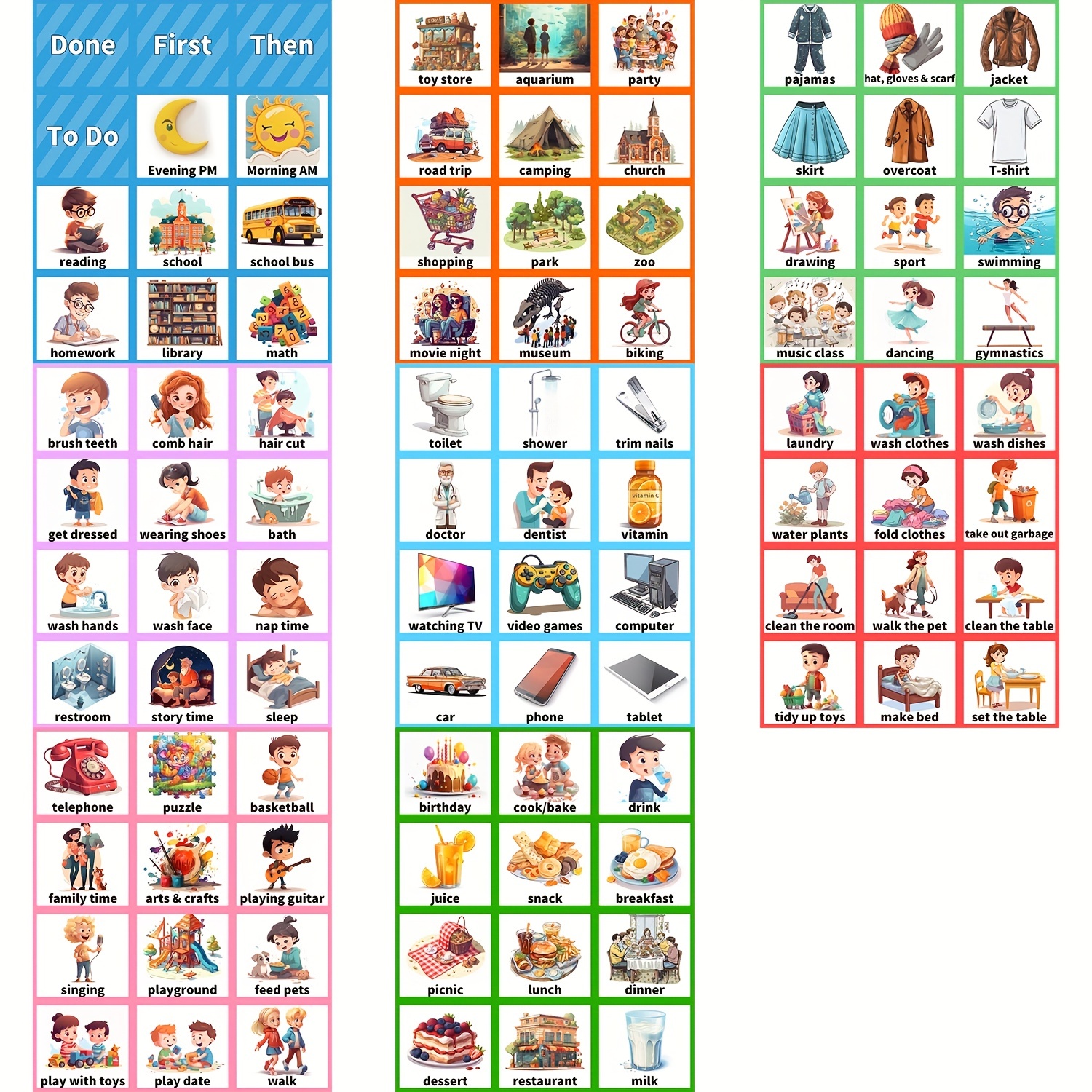 KIKIGOAL Tabella del calendario della pianificazione visiva dei bambini, 2  in 1 grafico di routine quotidiana dell'autismo con 70 carte materiali (BL)
