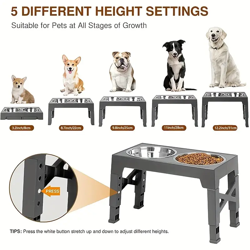 Elevated Dog Bowls,4 Adjustable Heights,Raised Dog Bowl Stand with