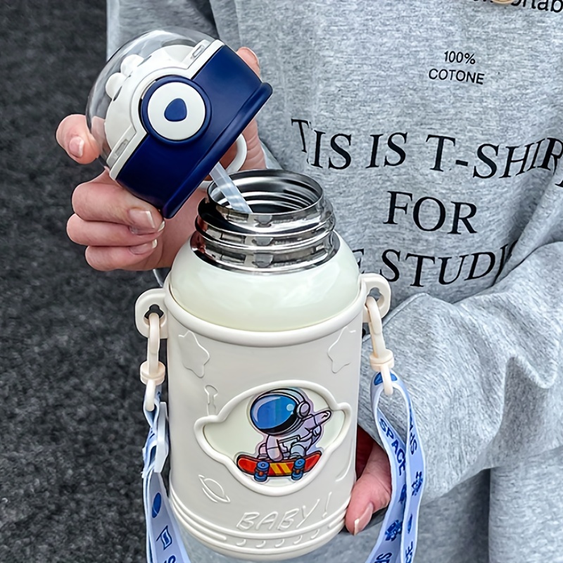Cartoon Astronaut Vacuum Flask With Straw Stainless Steel - Temu