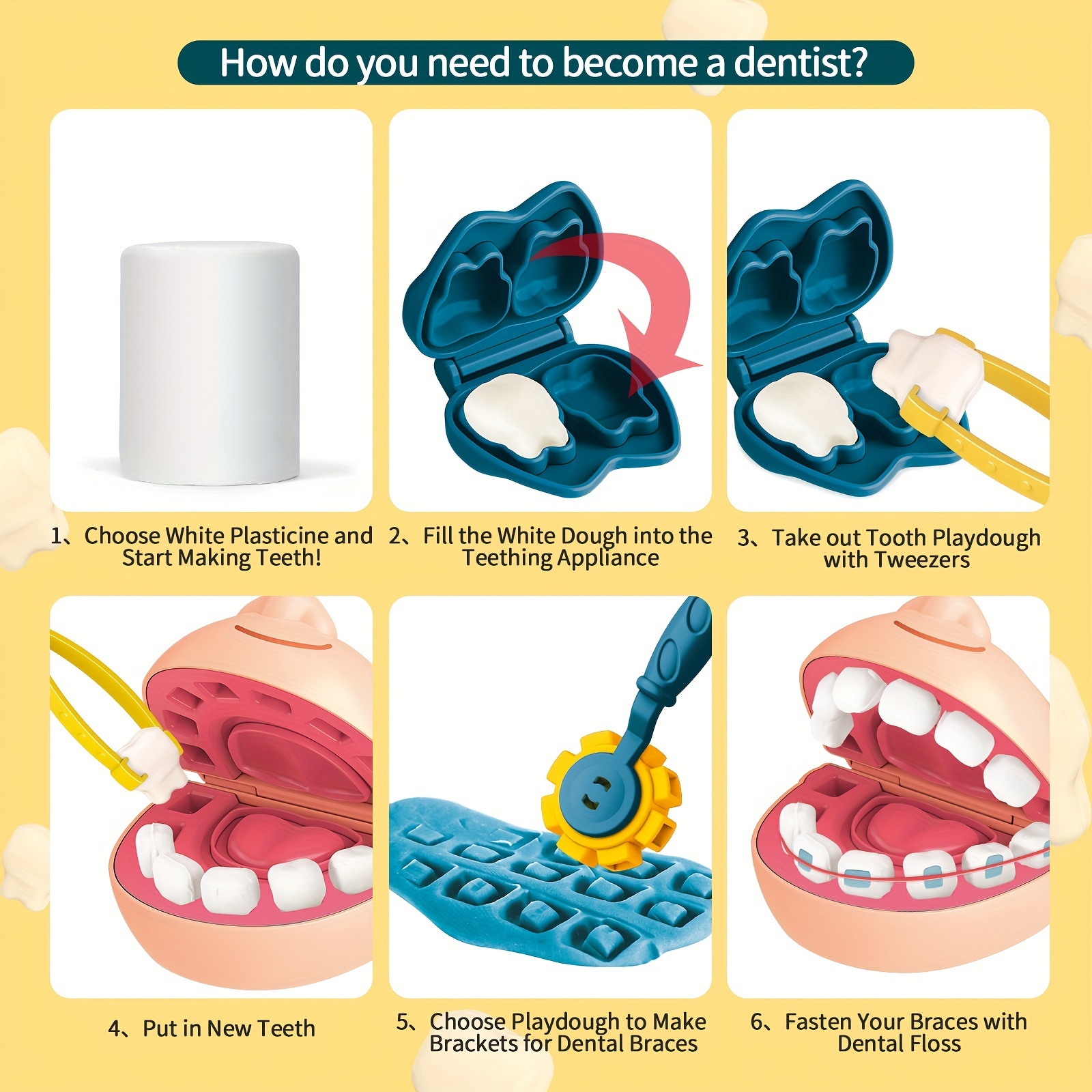 4pcs Kids fait semblant de jouer jouet dentiste vérifie les dents de dents