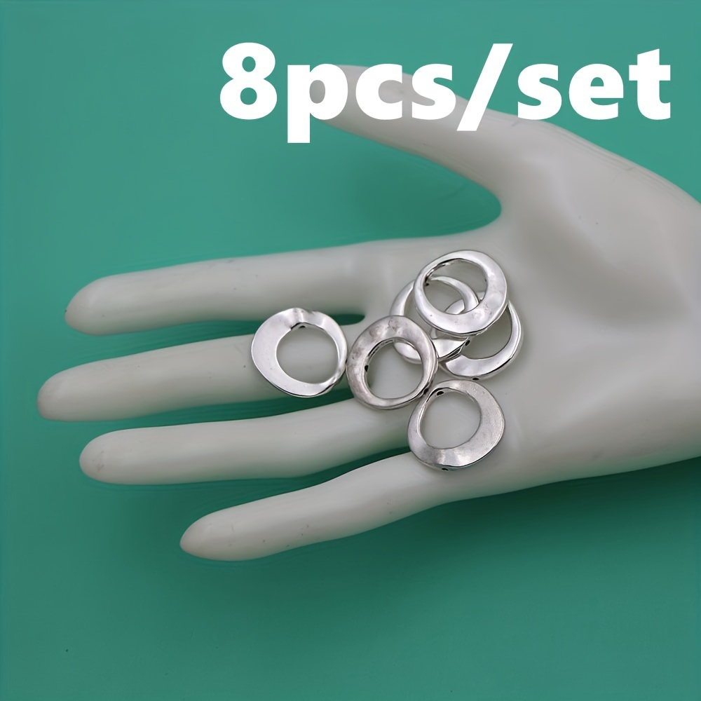 Image of Set Of 8 Silvery-colored Circular Bead Frames Measuring 21x20mm, Suitable For Jewelry Projects Including Earrings, Bracelets, And Necklaces, With Connectors For 12mm Beads