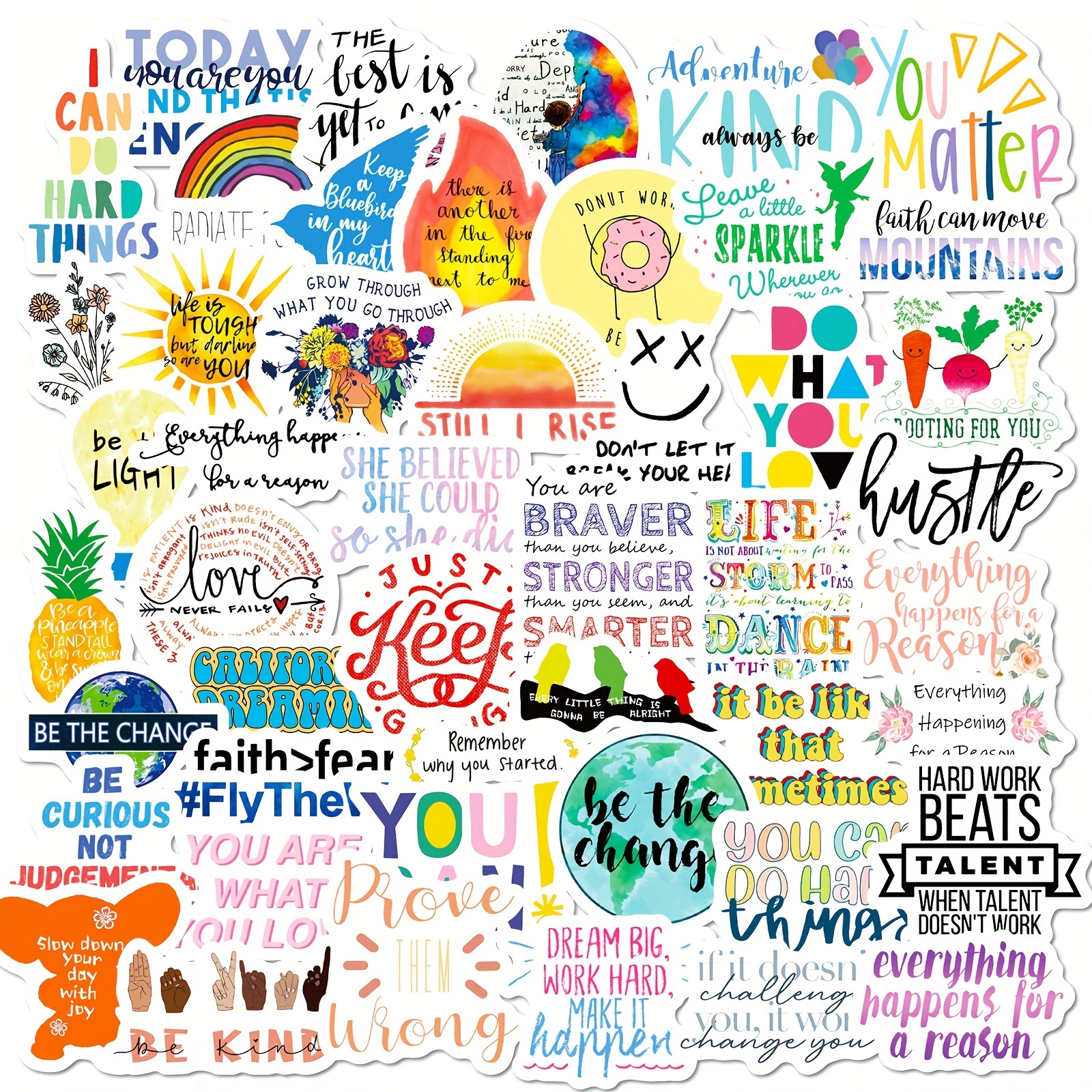 50PCS Motivational Sticker, Inspirational Words Stickers for Teens Adults  Students Teacher Employees Vinyl Encouraging Positive Affirmation Stickers  for Water Bottles Laptop Decals Scrapbook Journal