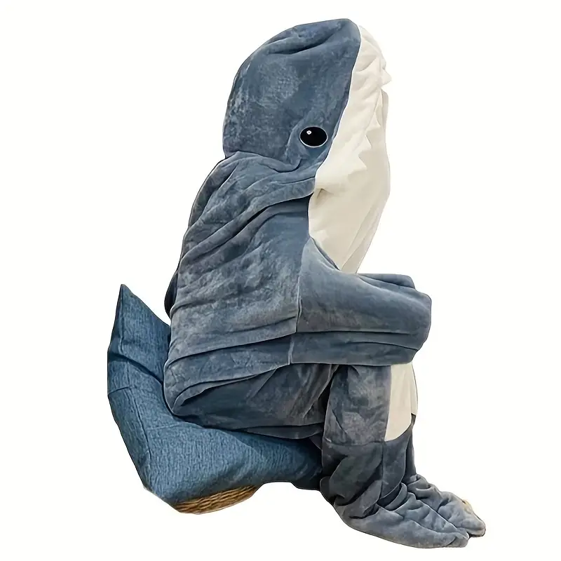 1pc shark loungewear pajamas multifunctional blanket thickened warm home wearable blanket cartoon shark sleeping bag details 4