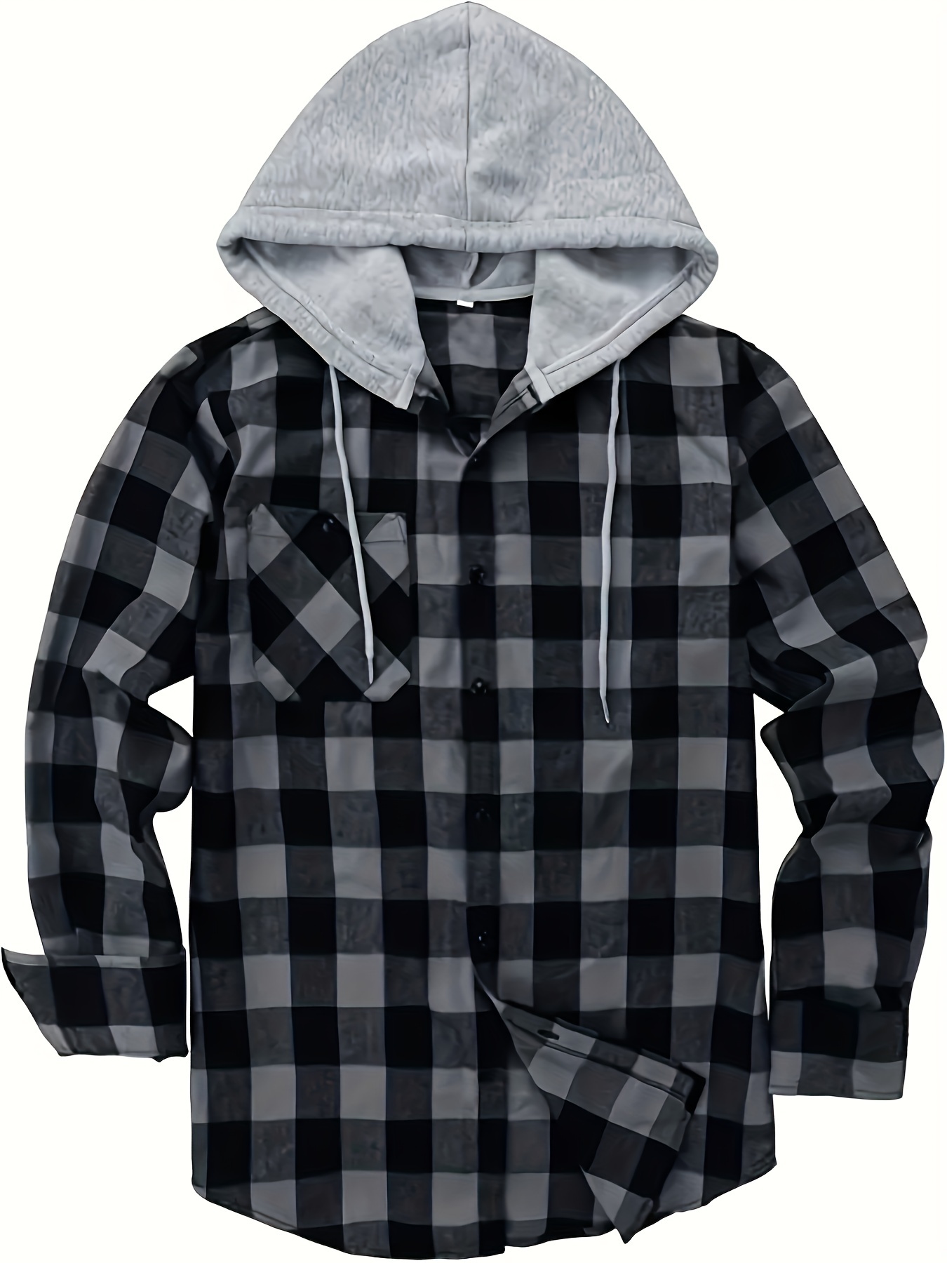 KEPUTAY Men's Plaid Hooded Shirts Long Sleeve Causal Shirt Jackets