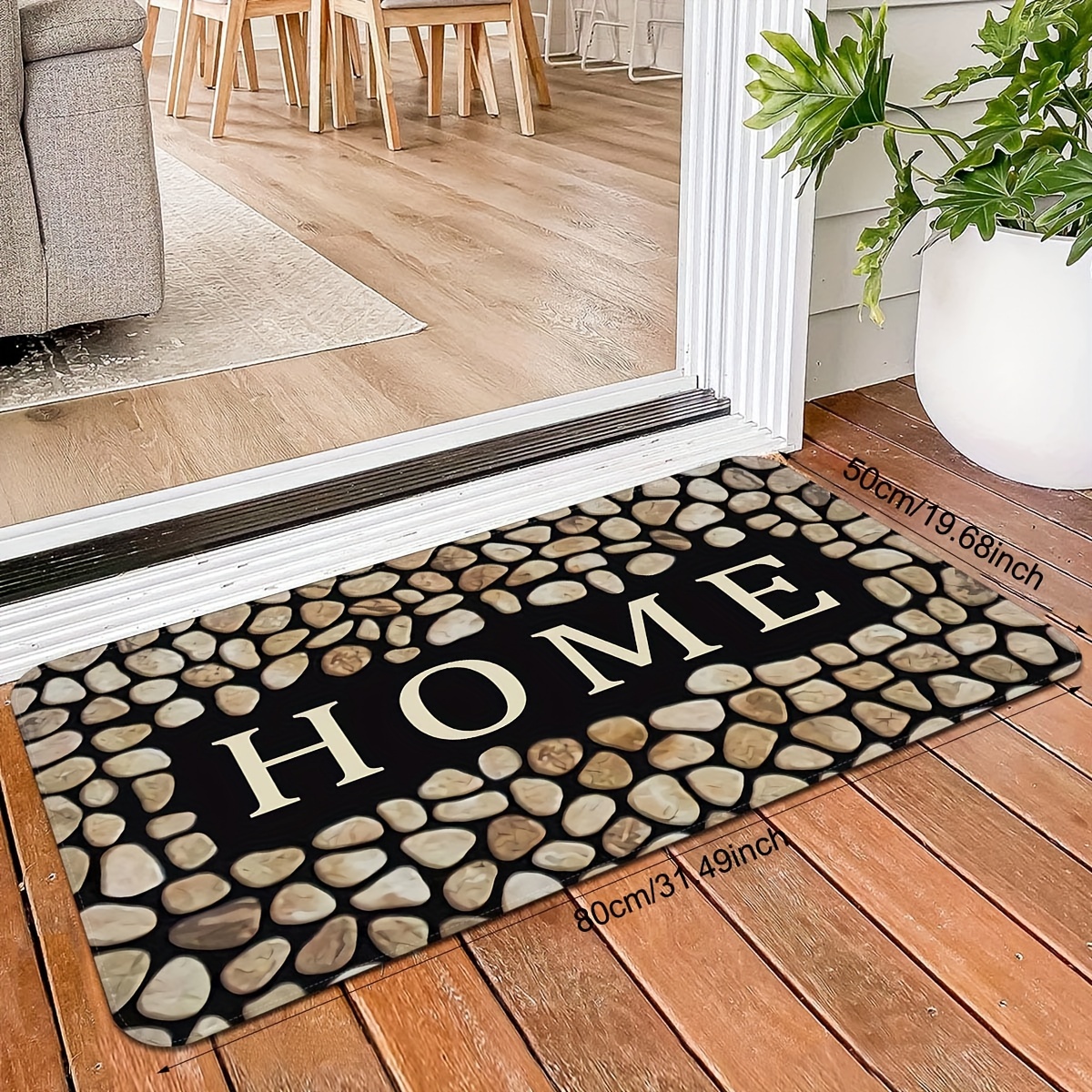 TEMU 1pc Door Mat, Pebble Letter Print Floor Mats, Non-slip Polyester Area Rug, Stain Resistant Washable Rugs, Laundry Room, Kitchen Floor Mats, Room Decor, Guest Room Decor