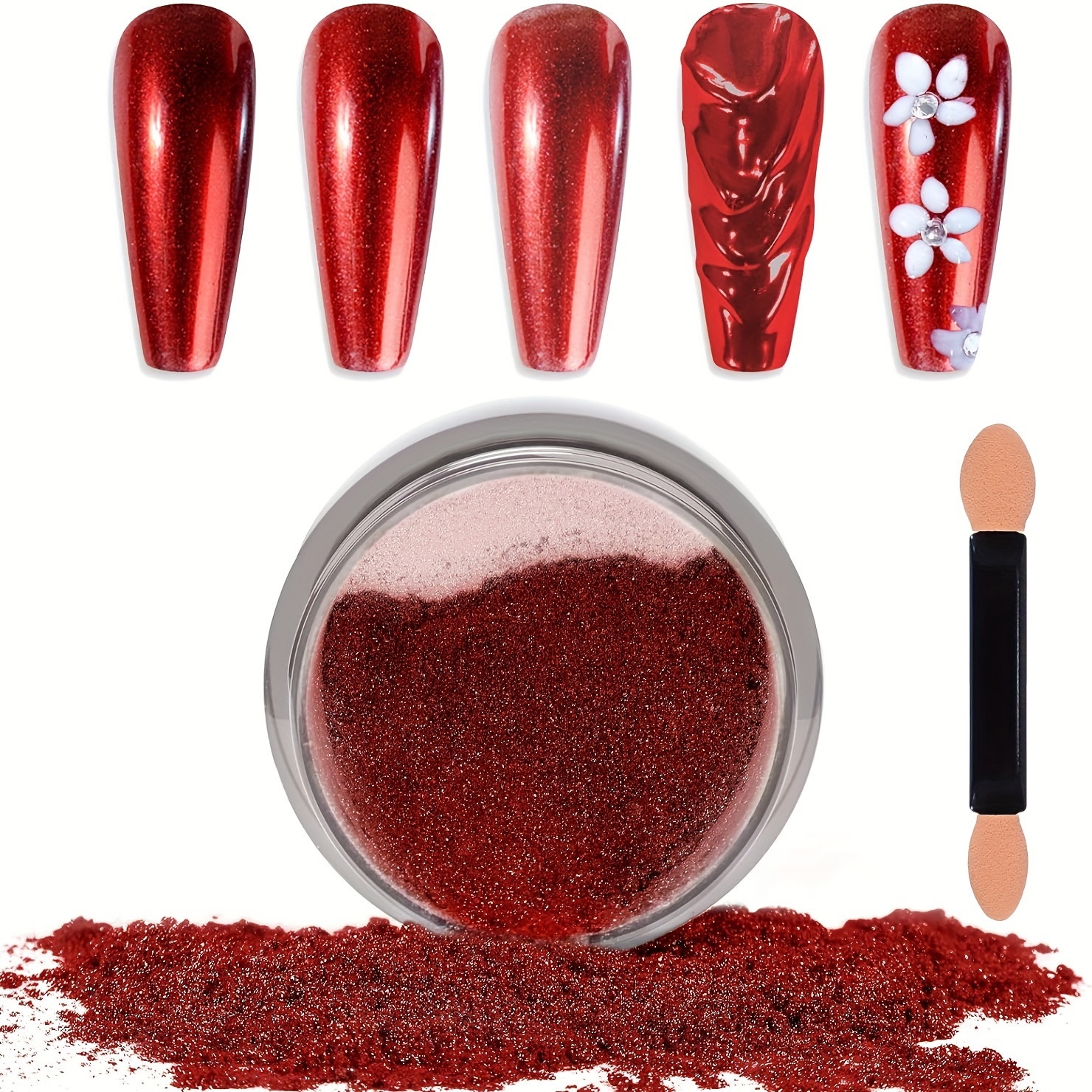 Red Chrome Nail Powder For Nails Art Design Holographic - Temu