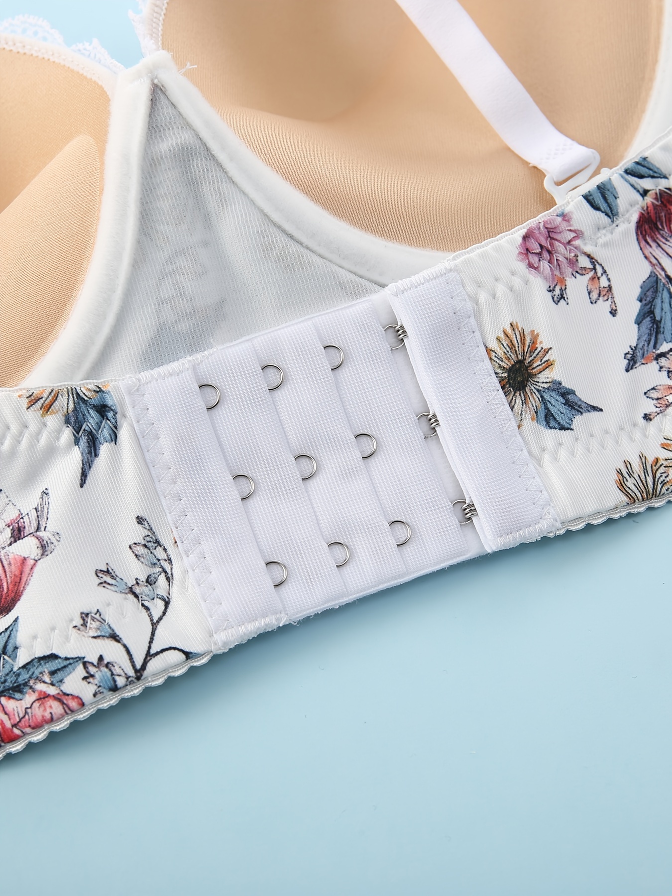 Floral Print Lace Trim Bra Comfy Push Anti sagging Wireless - Temu