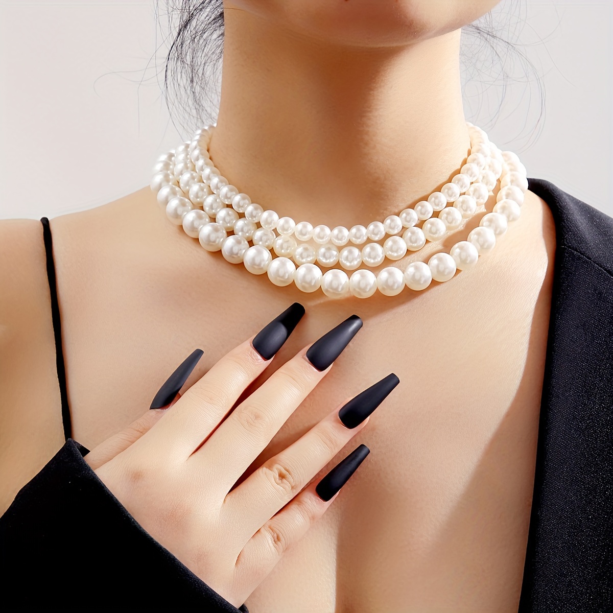 

Elegant Multi-strand Pearl Necklace For Women - Vintage French Inspired, Resin , For & Parties, Pearl Jewelry