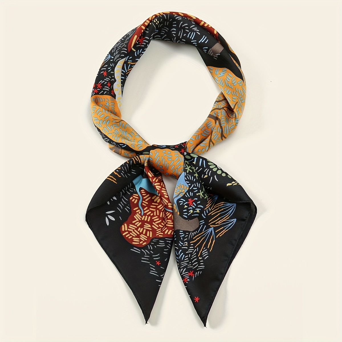 Floral Print Satin Square Scarf Bandana Neckerchief Head Wrap